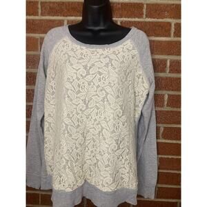 Maria Gabrielle Womens Pullover Sweatshirt Gray Lace Medium